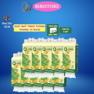 (Tặng móc) Combo 5/10 bịch Khăn giấy rút treo tuờng Roto 4 lớp 1280 tờ (Bibistore HCM)