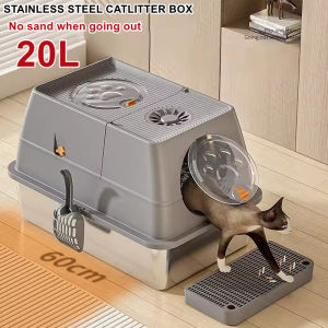 20L Large Cat Litter Box wth Lid Front Entry Top Exit Splash-proof Large Cat Toilet With Cat Litter Scoop