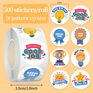 Sticker roll 500 English Rewards DIY Childrens motivational journal tape sealing stickers round die-cut stickers