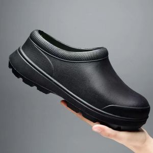 Black Rubber Waterproof Shoes For Women Non-Slip Grease Proofing Walking Shoes Slip On Comfortable Sneakers