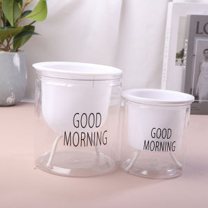 🔥🔥🔥Aofulai กระถางดอกไม้ไฮโดรโปนิกส์ใส่น้ำอัตโนมัติกระถางดอกไม้พลาสติกสองชั้นใสรดน้ำด้วยตัวเองสำหรับสำนักงาน