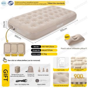 Inflatable mattress with electric air pump outdoor camping moisture-proof bed Foldable portable lazy bed Ergonomic air