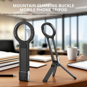 Ring Carabiner-Mounted Folding Phone Tripod Dual-sided Magnet Tripod Desk