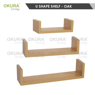 OKURA 3 PCS U Shape Floating Wall Shelves Rak Dinding Gantung Hiasan Kayu ( 3 in 1 set) / Rak Dinding Terapung