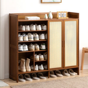 Tủ giày gỗ tre nhiều tầng cửa lùa cao cấp HTG115 Kệ để giày dép gỗ cửa lùa thông minh 5 tầng 1m2