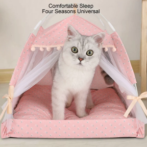 Pet Tent House Dogs Bed Portable Removable Lightweight Teepee Puppies Cat Indoor Outdoor Kennels Cave Moisture-Proof