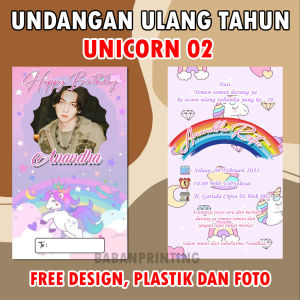 (30 PCS) Undangan Ulang Tahun Anak Custom Karakter UNICORN