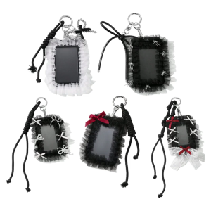 Chủ tối thẩm mỹ móc khóa da với ren giọng và tùy chỉnh kim loại quyến rũ cho GOTHIC thời trang