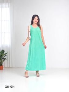 เดรสยาว เดรสสายเดี่ยว ทรงหลวม ผ้าท็อฟฟี่ผ้านิ่มๆยืดได้ใส่สบาย แต่งลายริ้ว สีพื้นมินิมอล แมทช์ง่ายได้ทุกลุค สไตล์เกาหลี Q6 Q29