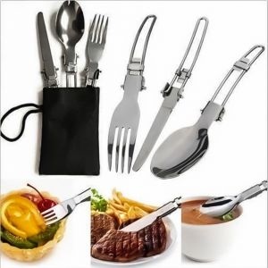 3pcs/set Outdoor Camping Dinnerware Portable Stainless Steel Foldable Spoon Fork Set Travel Cutlery