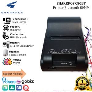 Printer Bluetooth Thermal 80mm Sharkpos C80BT USB RPP02N RJ11 Support Mokapos Cetak Struk Kasir PPOB