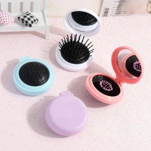 Sisir Rambut + Cermin Bulat Lipat 2in1/ Sisir Pijat Kepala Anti Kusut Rontok Dengan Kaca Mini / Hair Comb And Massage Scalp With Glass / Alat Make Over Penata Rambut Lembut Travelling Ala Korea