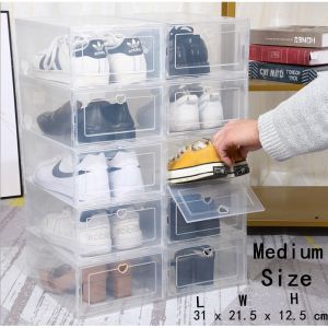 12PCS Shoe Box Print Black ShoeBox Plastic Storage Organizer Korea Shoe Storage Boxes Shoe Rack [COD]