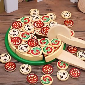 Wooden Pizza Set Ages 3+ Pretend Food Cutting Toys Kitchen Toy by WISHLAND