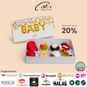 [HALAL CERTIFIED] Happy Oven Baby Shower / Baby Full Month Gift Box - 10 Boxes of 8 Pcs Tarts Cakes Pastries w Nice Packaging! (Can Choose Delivery Date and Time!)