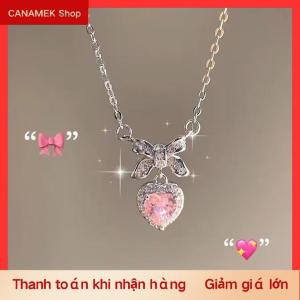 CS Pha Lê Zircon Bowknot Mặt Dây Chuyền Trái Tim Màu Hồng Trái Tim Phụ Nữ Cô Gái Thời Trang Thanh Lịch Xương Đòn Chuỗi Đối Với Phụ Nữ Đồ Trang Sức
