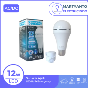 Lampu LED Emergency AC/DC Sunsafe Ajaib 12 Watt Warna Putih