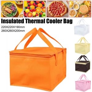 OKDEALS แบบพกพา กระเป๋าเก็บความเย็นแบบมีฉนวน ซิป ฟอยล์ดีบุก ถุงแช่เย็น ใหม่ ผ้าสีพื้น ถุงอาหารกลางวัน ปิกนิกตั้งแคมป์กลางแจ้ง