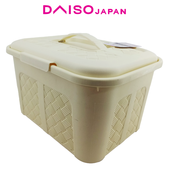 Daiso Woven Design Storage Basket with Lid | Lazada PH