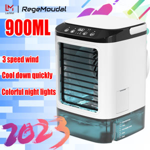 Table Air Cooler 900ML Large Capacity Water Tank Turbo Supercharged Air Conditioner Fan Ultrasonic Double Spray Colorful Atmosphere Lights Cooling Fan