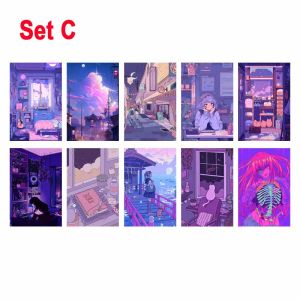 10/30PCS Purple Lofi Aesthetic Wall Collage Kit Prints Retro Cartoon Scene Art Pictures Dorm Room Decor Y2k Floral Smile Poster
