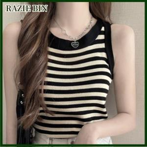 RAZIE BIN Mùa hè Hàn Quốc sọc dệt kim Tank Top Phụ Nữ Vòng cổ không tay mỏng yếm trong