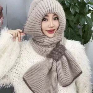 00DANZI00 ป้องกันหู หมวกผ้าพันคอถัก ฤดูหนาวฤดูใบไม้ร่วงฤดูหนาว ดีไซน์แบรนด์หรู ผ้าคลุมไหล่เก็บความอบอุ่น แฟชั่นสำหรับผู้หญิง สำหรับผู้หญิง หมวกคลุมผ้าพันคอ