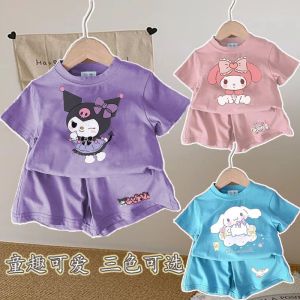 ALENA Kids Girl Tops Blouse 2024 Summer New Small And Medium Girls Baby Cartoon Fashion Cute T-shirt Shorts Two-piece Suit Seluar Kanak Kanak Perempuan