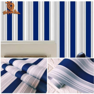 Wallpaper Dinding Motif Salur Biru Navy Ukuran Panjang 8 s/d 9 Meter x Lebar 45CM