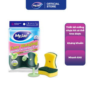 Miếng bọt biển rửa chén MyJae 2 mặt mút xốp rửa bát đa năng kèm miêng nhựa hít kê 11.3cm x 7.8cm x 2.7cm (2 miếng/gói)