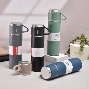 ANGY  with Cup Vacuum Insulated Bottle Set 304 Stainless Steel 500ml Thermal Bottle Water Flask Business Style Vacuum Flask Gift