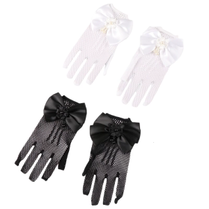 1 pair Flower Girls Glovs Formal Occasion Gloves with Lace and Imitation Pearls Touches Bride Party Ceremony Accessories