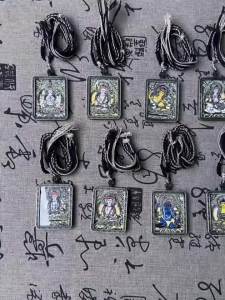 Zodiac Eight Guardian Deities Thangka Zakyilambu Birth Buddha Pendant Tibetan Sweater Chain Hand-painted Alloy Gawu