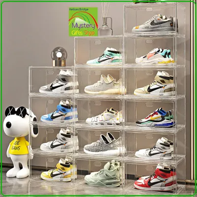 🌈Clear Plastic Shoe Organizer Stackable Sneaker Boxes Transparent Display Case with Magnetic lid Tidy Home & Office Closet Storage