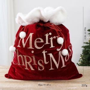 SQMETR Những điểm nhấn màu vàng Túi quà của ông già Noel. Màu đỏ viền trắng Kích thước lớn 50x70cm Túi nhung có dây rút Lớn Dây rút đóng Túi quà lớn Quà tặng cho tiệc Giáng sinh