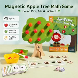 Wooden Magnetic Apple Tree Math Game untuk Kanak-kanak 3+ Counting Addition Subtraction Number Learning Fine Motor Skills Educational Toy