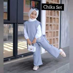 Fashion Baju Anak Perempuan Setelan Baju Muslim Chika 3in1 Anak Perempuan 3-12 Tahun Varian Pilih Warna