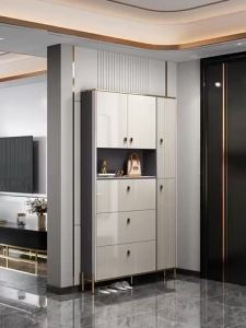 UrbanSpace SG- Shoe Cabinet Entrance Narrow Storage Rack High Vertical Hallway Furniture Home Porch Organizer Wood Space Saving