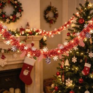 FWFHTP 3/57m Đèn LED trang trí Giáng sinh Ánh sáng rực rỡ Ông già Noel Dây trang trí Giáng sinh bằng lông thú  Lông xù  Dây Chuyền Cây Thông Giáng Sinh Trang trí Giáng sinh