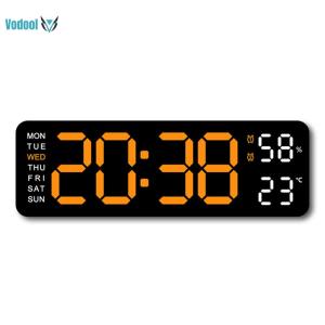 Electronic Wall Clock Digital Alarm Clock Large Number Display Bedside Alarm Clock USB Charging Temperature/Date Dual Alarm Clock for Home Office [Vodool Official Center]