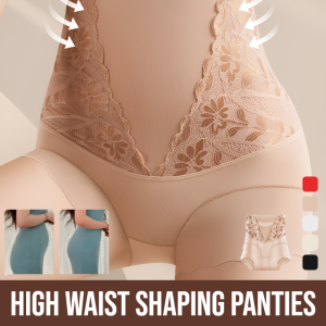 Three-In-One High Waisted Pants Tummy Control Panties Lace Side Hip Lifter Underwear Antibacterial Breathable Plus Size