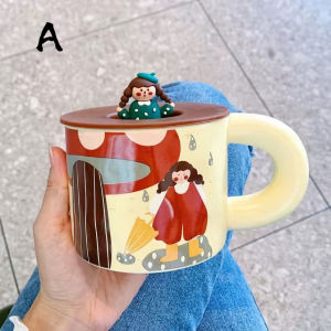 Cute Cup With Lid Creative Mug Ceramic Couple Water Household Trendy Breakfast Coffee