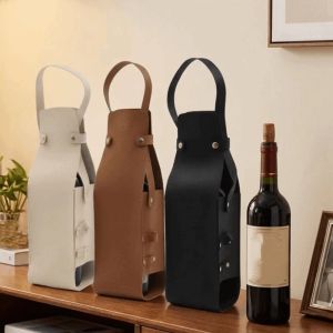 NCB11 Waterproof PU Wine Tote with Handle Reusable Wine Bag Elegant Lightweight Champagne Beer Gift Bags for Home
