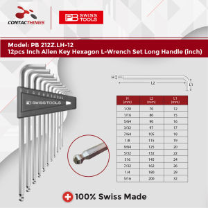 PB SWISS TOOLS 12pcs Inch Allen Key Hexagon L-Wrench Set Long Handle (inch) PB 212Z.LH-12