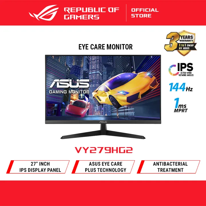 ASUS VY279HG2 Eye Care Gaming Monitor – 27 inch FHD (1920 x 1080), IPS, 144Hz, SmoothMotion, 1ms (MPRT), AMD FreeSync™, Eye Care Plus Technology, Blue Light