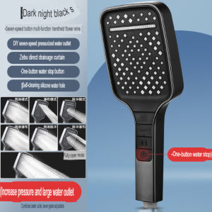 High Pressure Large Flow Shower Head Black 7 Modes Square Water Saving Spray Nozzle Massage Rainfall Shower Bathroom