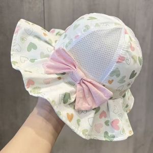YUDESHUI Thoáng khí Mũ cá sấu nơ công chúa Màu đơn sắc Vành mũ xếp nếp Mũ lưới cho trẻ em  Dễ thương Mũ chống nắng mùa hè cho mùa hè