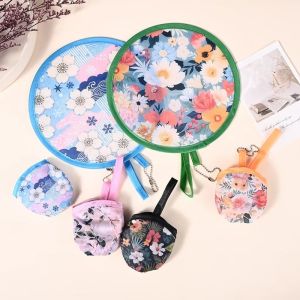 MIRELAE Lightweight Round Foldable Fan with Storage Bags 8 Styles Hand Fans Folding Hand Fans for Festival Wedding