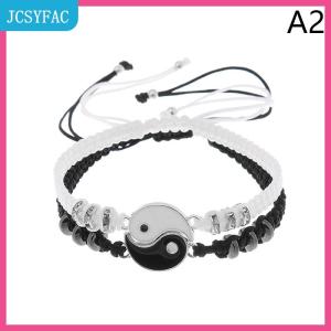 JCSYFAC  2pcs Tai Chi Yin Yang vài Vòng đeo tay dây chuyền thiết lập Mặt dây chuyền có thể điều chỉnh Braid Chuỗi Vòng Đeo tay phù hợp với người yêu Vòng đeo tay choker