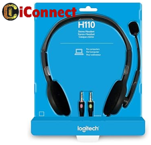 LOGITECH H110 WIRED STEREO HEADSET WITH MICROPHPNE AND DUAL 3.5MM PLUG FOR COMPUTER PC